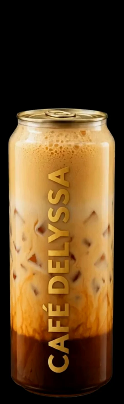 Canette transparente Café Delyssa, boisson glacée en couches, couvercle doré
