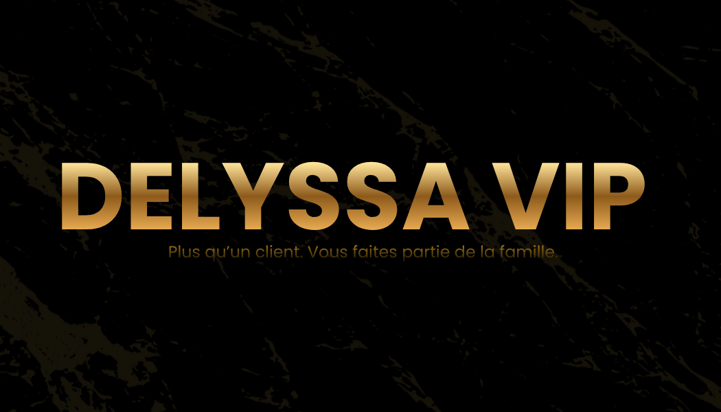 Recto de la carte : DELYSSA VIP en lettres or sur marbre noir
